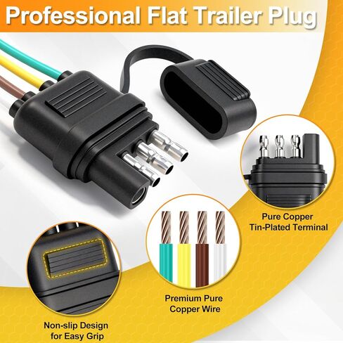 4 دبوس موصل مقطورة (2 حزمة)، 25 بوصة 16 AWG 4 طريقة ذكر مقطورة ضوء المكونات مع غطاء الغبار، مقطورة الجانب استبدال موصل 4 سلك النحاس النقي مقطورة الأسلاك تسخير التمديد in Kuwait