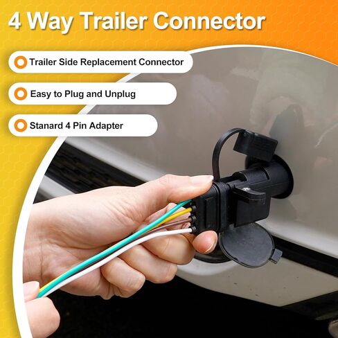 4 دبوس موصل مقطورة (2 حزمة)، 25 بوصة 16 AWG 4 طريقة ذكر مقطورة ضوء المكونات مع غطاء الغبار، مقطورة الجانب استبدال موصل 4 سلك النحاس النقي مقطورة الأسلاك تسخير التمديد in Kuwait