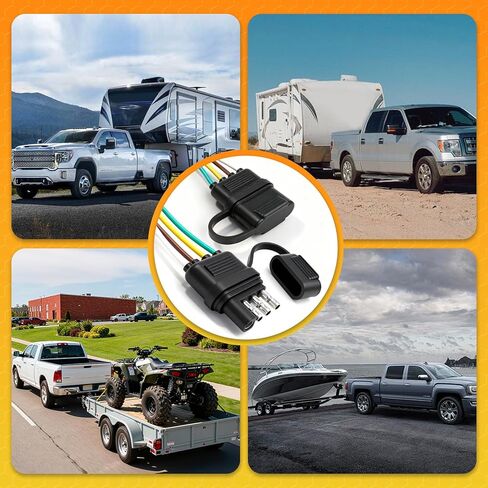 4 دبوس موصل مقطورة (2 حزمة)، 25 بوصة 16 AWG 4 طريقة ذكر مقطورة ضوء المكونات مع غطاء الغبار، مقطورة الجانب استبدال موصل 4 سلك النحاس النقي مقطورة الأسلاك تسخير التمديد in Kuwait