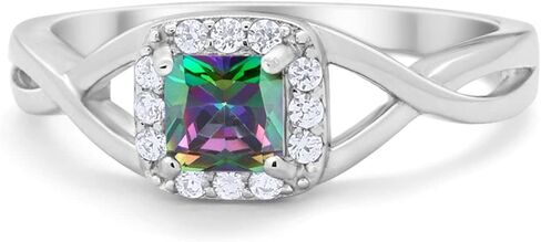 Blue Apple Co. Solitaire Infinity Shank Ring Princess Cut Simulated Stone 925 Sterling Silver Choose Color in Saudi Arabia