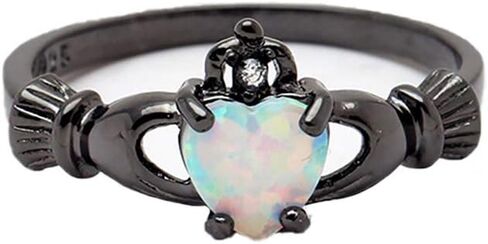 Darlina Engagement Ring for Women by Ginger Lyne | Black Claddagh Princess Crown Simulated Fire Opal Ring for Her Promise Ring for Girlfriend in Saudi Arabia