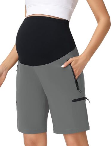 Foucome Women's Maternity Shorts Quick Dry Lightweight Pregnancy Athletic Workout Hiking Cargo Shorts with Zipper Pockets in Kuwait