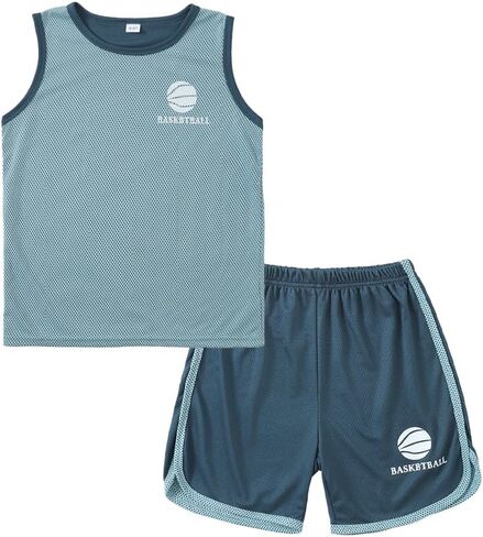 Boys Clothes 2 Piece Summer Outfits Basketball Athletic Mesh Tank Top & Shorts for Kids 8-12 Years in Kuwait