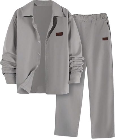 Boy's 2 Piece Casual Outfits Long Sleeve Button Down Shirts and Elastic Waist Pants Clothing Sets in Saudi Arabia