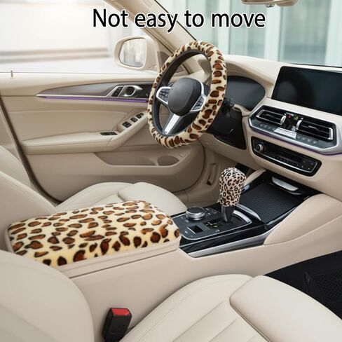 4-Piece Fuzzy Steering Wheel Cover for Women Girls, Accmor Universal Fit 15 inch Fur Car Wheel Cover & Handbrake Cover & Gear Shift Cover Set, Fashion Leopard Winter Warm Fluffy Vehicle Wheel Protecto in Saudi Arabia