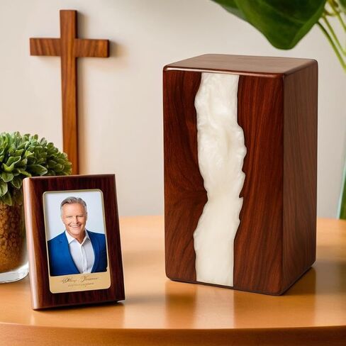 جرة خشبية للرماد البشري، الجرار الخشبية المصنوعة يدويًا للرماد البشري وبقايا الحيوانات الأليفة، الجرار الجنائزية المزخرفة من خشب الورد والراتنج ((صغير - 8 بوصة ارتفاع × 4.75 عرض (115 قدم مكعب/بوصة)) in Kuwait