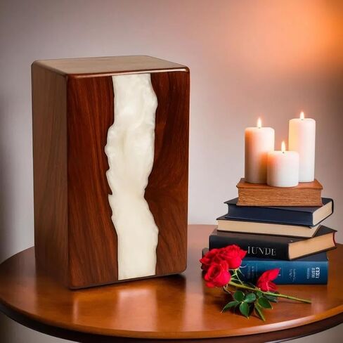 جرة خشبية للرماد البشري، الجرار الخشبية المصنوعة يدويًا للرماد البشري وبقايا الحيوانات الأليفة، الجرار الجنائزية المزخرفة من خشب الورد والراتنج ((صغير - 8 بوصة ارتفاع × 4.75 عرض (115 قدم مكعب/بوصة)) in Kuwait