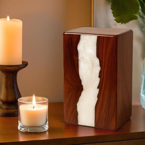 جرة خشبية للرماد البشري، الجرار الخشبية المصنوعة يدويًا للرماد البشري وبقايا الحيوانات الأليفة، الجرار الجنائزية المزخرفة من خشب الورد والراتنج ((صغير - 8 بوصة ارتفاع × 4.75 عرض (115 قدم مكعب/بوصة)) in Kuwait