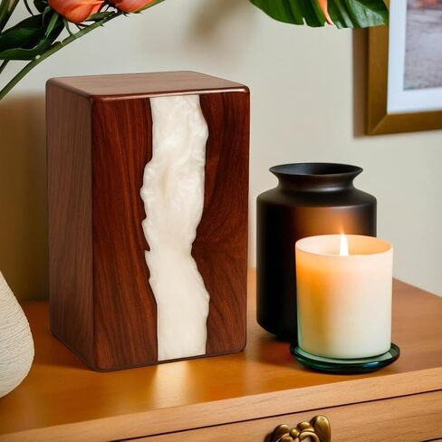 جرة خشبية للرماد البشري، الجرار الخشبية المصنوعة يدويًا للرماد البشري وبقايا الحيوانات الأليفة، الجرار الجنائزية المزخرفة من خشب الورد والراتنج ((صغير - 8 بوصة ارتفاع × 4.75 عرض (115 قدم مكعب/بوصة)) in Kuwait