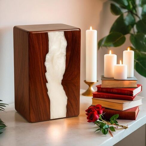 جرة خشبية للرماد البشري، الجرار الخشبية المصنوعة يدويًا للرماد البشري وبقايا الحيوانات الأليفة، الجرار الجنائزية المزخرفة من خشب الورد والراتنج ((صغير - 8 بوصة ارتفاع × 4.75 عرض (115 قدم مكعب/بوصة)) in Kuwait