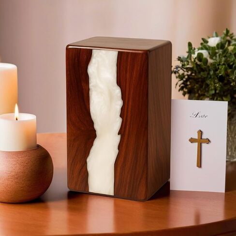 جرة خشبية للرماد البشري، الجرار الخشبية المصنوعة يدويًا للرماد البشري وبقايا الحيوانات الأليفة، الجرار الجنائزية المزخرفة من خشب الورد والراتنج ((صغير - 8 بوصة ارتفاع × 4.75 عرض (115 قدم مكعب/بوصة)) in Kuwait