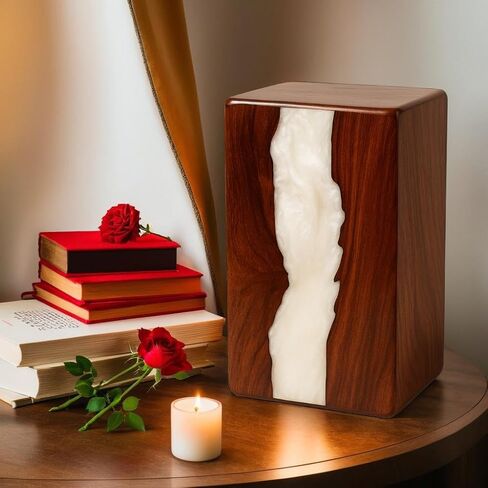 جرة خشبية للرماد البشري، الجرار الخشبية المصنوعة يدويًا للرماد البشري وبقايا الحيوانات الأليفة، الجرار الجنائزية المزخرفة من خشب الورد والراتنج ((صغير - 8 بوصة ارتفاع × 4.75 عرض (115 قدم مكعب/بوصة)) in Kuwait