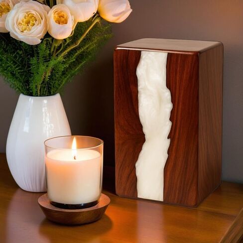 جرة خشبية للرماد البشري، الجرار الخشبية المصنوعة يدويًا للرماد البشري وبقايا الحيوانات الأليفة، الجرار الجنائزية المزخرفة من خشب الورد والراتنج ((صغير - 8 بوصة ارتفاع × 4.75 عرض (115 قدم مكعب/بوصة)) in Kuwait