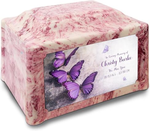 GetUrns Devotion Imperial Adult Cremation Urn for Human Ashes I Purple Butterfly Cultured Marble Urns for Male and Female I 200lbs in Saudi Arabia