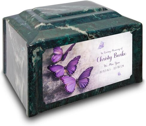 GetUrns Devotion Imperial Adult Cremation Urn for Human Ashes I Purple Butterfly Cultured Marble Urns for Male and Female I 200lbs in Saudi Arabia