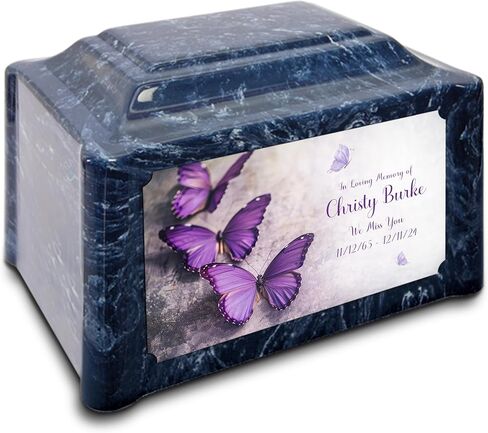 GetUrns Devotion Imperial Adult Cremation Urn for Human Ashes I Purple Butterfly Cultured Marble Urns for Male and Female I 200lbs in Saudi Arabia