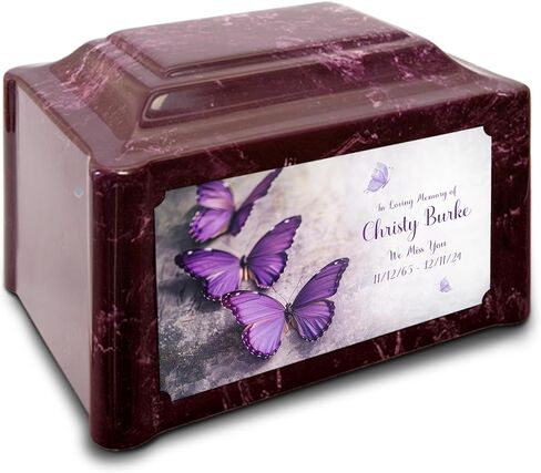 GetUrns Devotion Imperial Adult Cremation Urn for Human Ashes I Purple Butterfly Cultured Marble Urns for Male and Female I 200lbs in Saudi Arabia