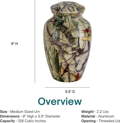 جرة حرق جثث مموهة Next Camo G2 محفورة خصيصًا للرماد - متوسطة، ألومنيوم، جرة بنية، جرة حرق جثث متوسطة الحجم، ارتفاع 8.75 بوصة in Kuwait