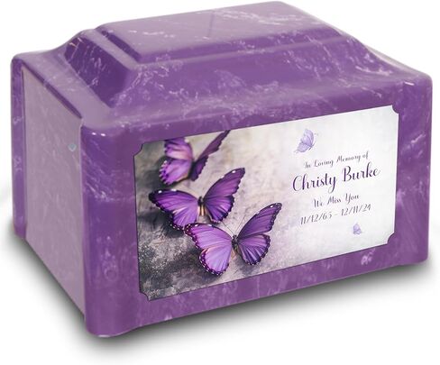GetUrns Devotion Imperial Adult Cremation Urn for Human Ashes I Purple Butterfly Cultured Marble Urns for Male and Female I 200lbs in Saudi Arabia