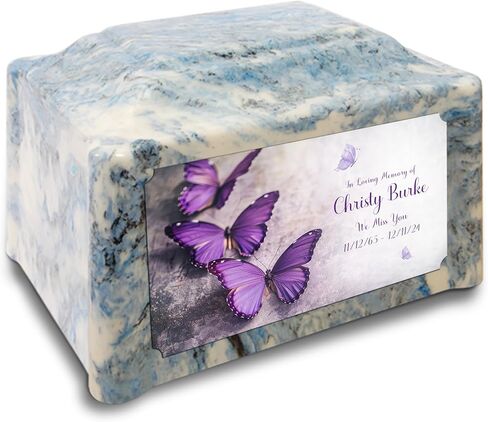 GetUrns Devotion Imperial Adult Cremation Urn for Human Ashes I Purple Butterfly Cultured Marble Urns for Male and Female I 200lbs in Saudi Arabia