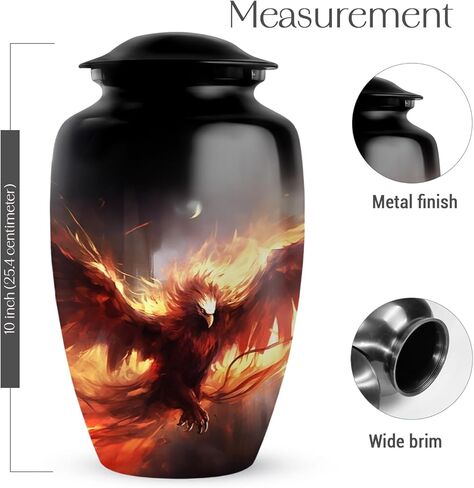 جرة العنقاء للرماد البشري للذكور البالغين - جرة حرق الجثث للرماد البشري للإناث - جرة العنقاء الكبيرة للرجال والنساء البالغين - الجرار المزخرفة للجنازة للأم والأب 10 بوصة in Kuwait