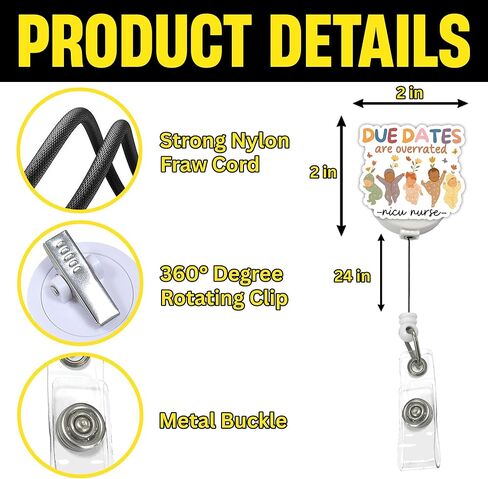 Funny NICU Nurse Badge Reel, Due Dates are Overrated Retractable ID Holder with Alligator Clip, Cute Baby Theme for Nurse, Doctor, Medical Assistant, Student & Office Staff in Kuwait