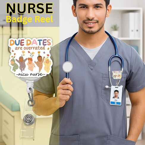 Funny NICU Nurse Badge Reel, Due Dates are Overrated Retractable ID Holder with Alligator Clip, Cute Baby Theme for Nurse, Doctor, Medical Assistant, Student & Office Staff in Kuwait
