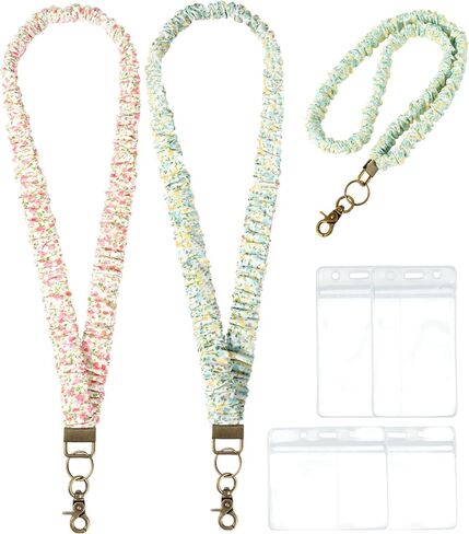 Stretchy Scrunchie Lanyards with 4 ID Holder, Cute Teacher Lanyard for 2 Size ID Badge Holders in Kuwait