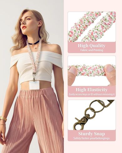 Stretchy Scrunchie Lanyards with 4 ID Holder, Cute Teacher Lanyard for 2 Size ID Badge Holders in Kuwait