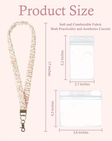 Stretchy Scrunchie Lanyards with 4 ID Holder, Cute Teacher Lanyard for 2 Size ID Badge Holders in Kuwait