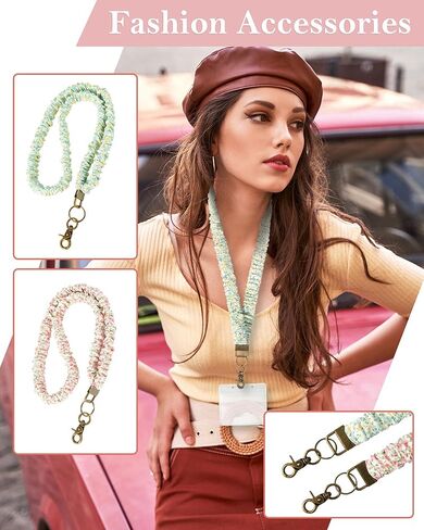 Stretchy Scrunchie Lanyards with 4 ID Holder, Cute Teacher Lanyard for 2 Size ID Badge Holders in Kuwait