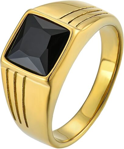 YL Gemstone Rings for Men Titanium Steel Square Signet Rings Black Stone Wedding Statement Band Jewelry-size12 in Saudi Arabia