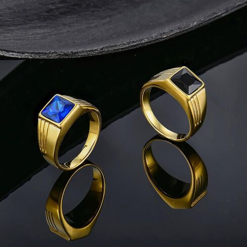 YL Gemstone Rings for Men Titanium Steel Square Signet Rings Black Stone Wedding Statement Band Jewelry-size12 in Saudi Arabia