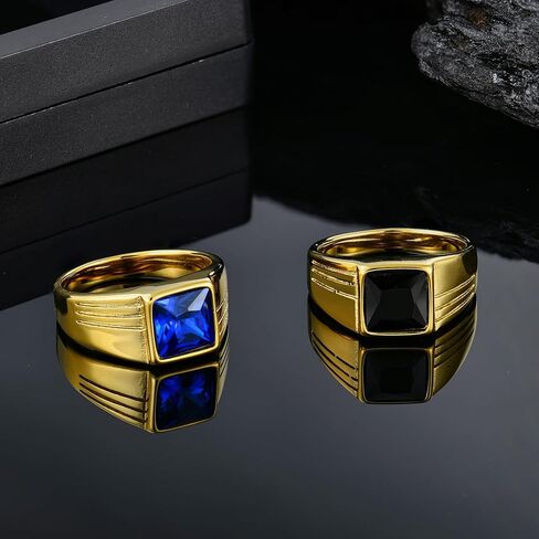 YL Gemstone Rings for Men Titanium Steel Square Signet Rings Black Stone Wedding Statement Band Jewelry-size12 in Saudi Arabia