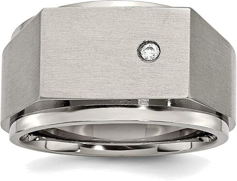 Bonyak Jewelry Chisel Titanium Brushed & Polished CZ Square Signet Ring in Titanium, Size 12 in Saudi Arabia