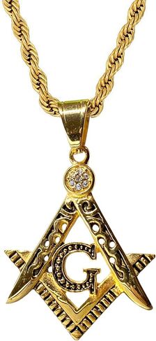 Freemason Masonic Pendant Necklace – 14k Gold Finish Iced Triangle G Charm with 2.5mm Rope Chain, Stainless Steel Symbolic Jewelry for Men & Women in Saudi Arabia