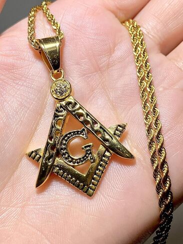 Freemason Masonic Pendant Necklace – 14k Gold Finish Iced Triangle G Charm with 2.5mm Rope Chain, Stainless Steel Symbolic Jewelry for Men & Women in Saudi Arabia