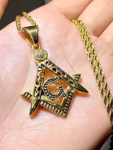 Freemason Masonic Pendant Necklace – 14k Gold Finish Iced Triangle G Charm with 2.5mm Rope Chain, Stainless Steel Symbolic Jewelry for Men & Women in Saudi Arabia