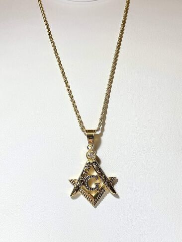 Freemason Masonic Pendant Necklace – 14k Gold Finish Iced Triangle G Charm with 2.5mm Rope Chain, Stainless Steel Symbolic Jewelry for Men & Women in Saudi Arabia