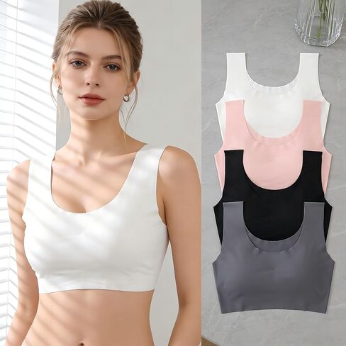 Ladies Wirefree Daily Bras 4 Pack Comfort T-Shirt Underwear Value Pack Wireless Seamless Sleep Bralette Soft Lingerie Black White Grey Pink L in Saudi Arabia