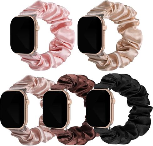 Simpeak 5Pack Elastic Fabric Scrunchie Band Compatible with Apple Watch 45mm 44mm 42mm, Women Girl Strap Replacement for iWatch Series 9 8 7 6 SE 5 4 3, Large, Black/Leopard/Cow/Red Flower/Floral in Saudi Arabia