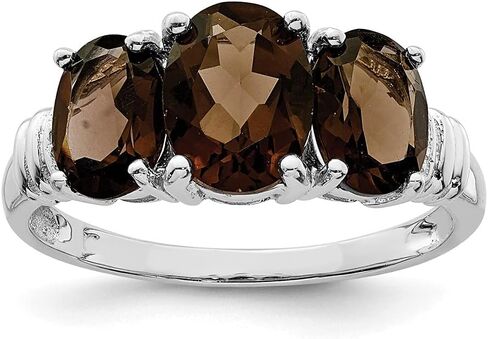 Sonia Jewels Real 925 Sterling Silver 3 Stone Brown Smoky Quartz and Diamond Engagement Ring (.01 cttw.) in Saudi Arabia