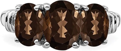 Sonia Jewels Real 925 Sterling Silver 3 Stone Brown Smoky Quartz and Diamond Engagement Ring (.01 cttw.) in Saudi Arabia
