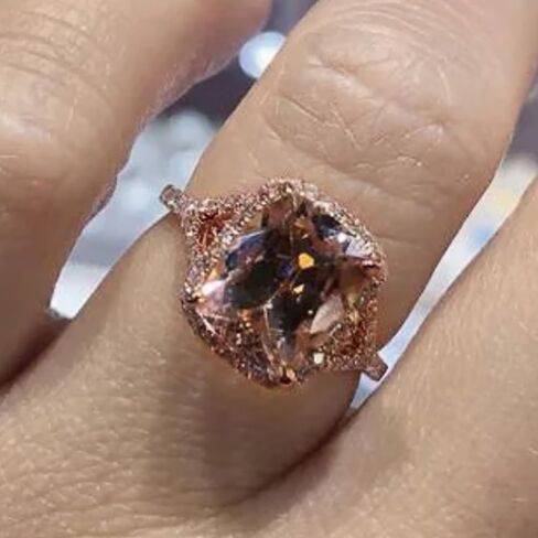 Rose Gold Color Champagne Cubic Zirconia Engagement Ring for Female in Saudi Arabia