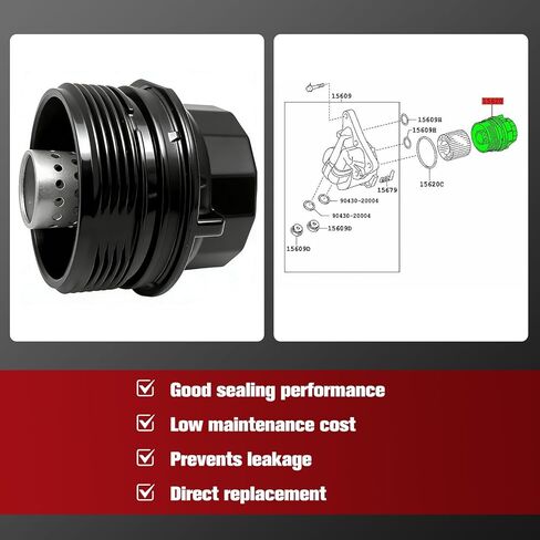 Oil Filter Housing Cap Assembly for Toyota Lexus Scion Pontiac, Corolla Prius Matrix CT200h Corolla iM Vibe xD ES300 ES330, Replaces 15620-37010,1562037010 in Kuwait