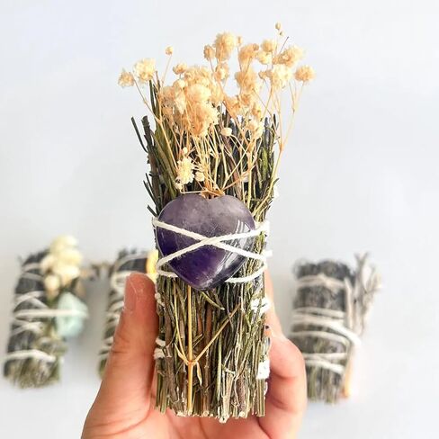 Spiritual Smudge Kit – 4 Sage Bundles with Crystals, Palo Santo & Dried Flowers – Energy Cleansing Gift Set for Meditation, Relaxation, and Positive Vibes in Saudi Arabia