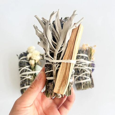 Spiritual Smudge Kit – 4 Sage Bundles with Crystals, Palo Santo & Dried Flowers – Energy Cleansing Gift Set for Meditation, Relaxation, and Positive Vibes in Saudi Arabia