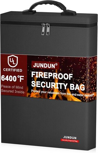 JUNDUN Fireproof Document Bag,6400°F,Upgraded Material Fireproof Money Bag,12x15x2 in Home Storage Pouch Holder for Legal Size Documents, Cash,Files and Laptop in Kuwait
