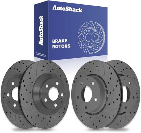 AutoShack Front Vented & Rear Solid Drilled & Slotted E-Coated Brake Rotors 4-PC Set Replacement for 2016-2025 Mazda CX-5 ShadowGuard in Saudi Arabia