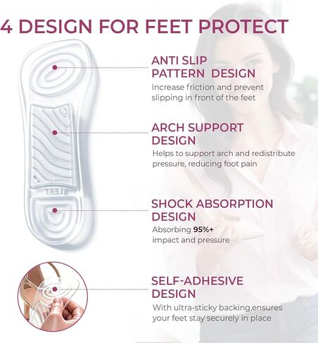 High Heel Cushion Inserts for Women - Welnove 3/4 Invisible Insoles with Arch Support Prevent Feet from Sliding Forward - Shock Absorption - Comfort Shoe Pads for High Heels Sandals Wedges Flats in Saudi Arabia